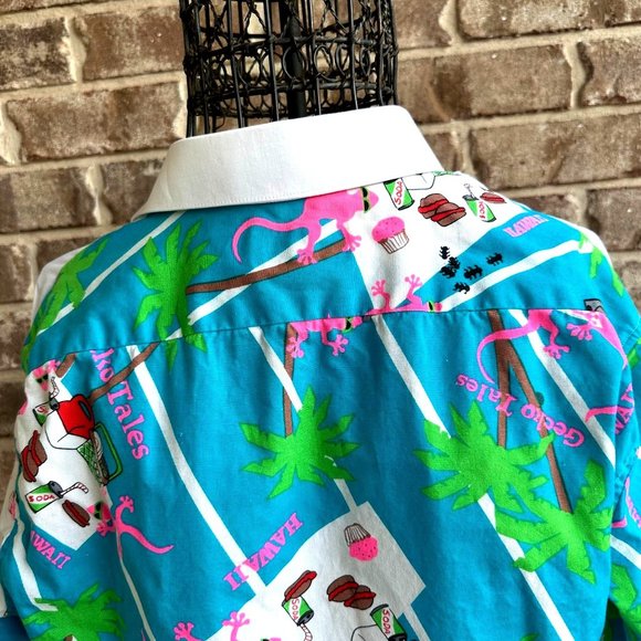 VTG Hand Tailored  Kaseys Tuxedo Shirt Small  Hawaii Gecko Palm Tree Pro… - Picture 3 of 12